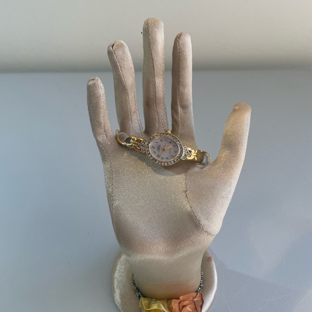 1980s Sarah Coventry Gold And Silver Tone Oval Shaped Quartz Crystal Wrist Watch